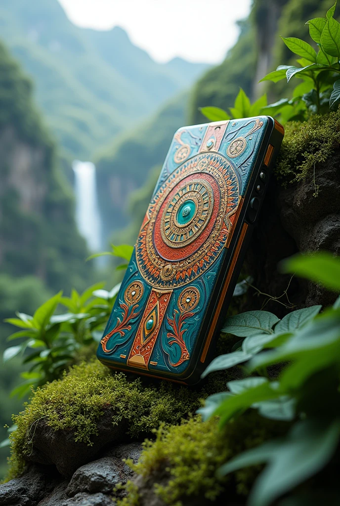 Futuristic Peruvian cell phone with natural background 
