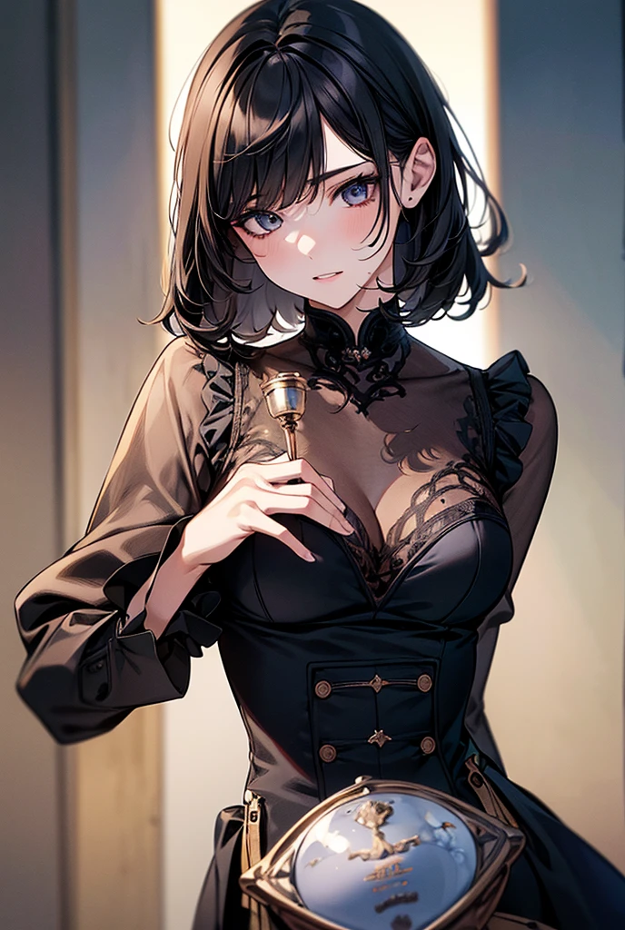 One girl, solo, High resolution, masterpiece, accurate, Anatomically correct, Winner of numerous awards, 最high quality, High-resolution model, High detail, high quality, Very detailed, Textured skin, Ultra high definition, Naughty face, Drop Shadow, Reaching out a hand,Bob Hair,Overlooking,student