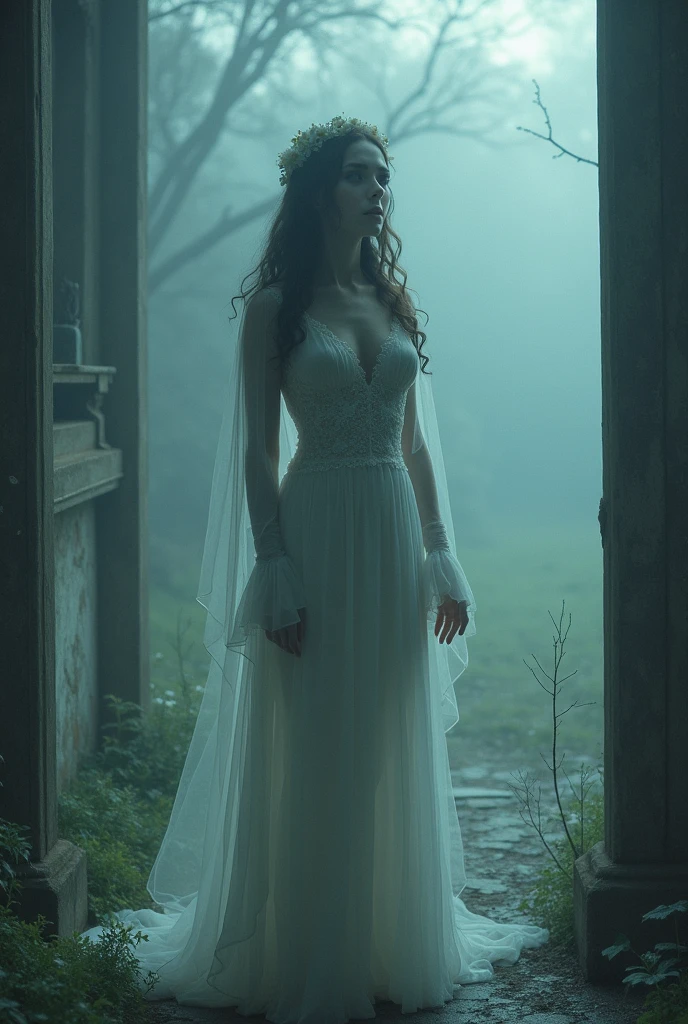 

In an abandoned mansion on the shores of a misty lake, The ghost bride of an ancient tragedy awaits. Her Dress, Lace and white silk design, Delicate flowers々Or adorned with jewels、Glowing in the shadows. Her hair is long and flowing, In contrast to the sad and mysterious gaze、Possesses fairy-like beauty. Their Eyes, A mixture of sadness and anger, deep、and不穏な視線で、Can capture the viewer. 

At night, A cold fog hangs over the mansion., and、The mirror in the hallway、Showing the bride in her happiest and most tragic moments. Whispers of the past echo through the hallways, and、Whoever dares to call his name in the mirror in the middle of the night、There is a legend that we are caught in a web of fear and regret.. Hers is a story of lost love and betrayal., and彼の存在は今もなお、Crying for justice and retribution, Shrouded in mystery, intertwined with the supernatural and the beautiful.

