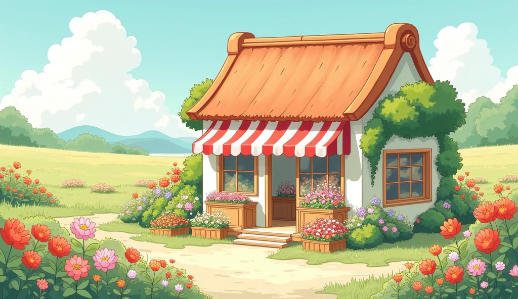 (masterpiece:1.2, Highest quality,Ultra-high resolution,Super detailed),8k,(wallpaper),(Best illustrations:2.0),(chibi flower store : 2.0),(flower store,Very simple design),(isometric illustration) lofi, cozy, Studio ghibli style ,pastel tones, landscape