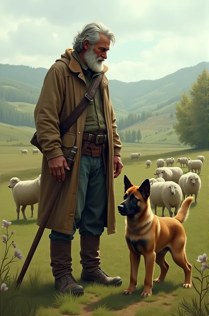 The man is a shepherd by profession and as a shepherd, he trained a well-groomed Anatolian shepherd puppy he kept in his yard to protect and guide his flock of sheep.