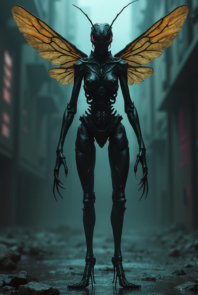 A dark humanoid wasp