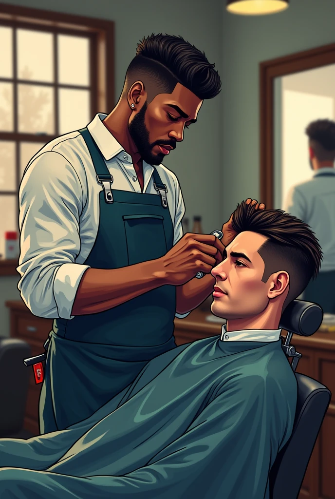 Make a profile logo for a barber with the name Kakai_kag_cut-in_01 Make him cut someone else&#39;s hair