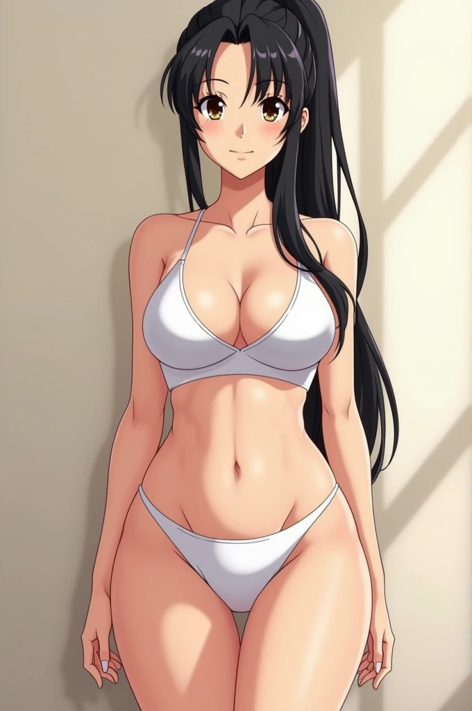 Creat anime image of a mom who is a strikingly beautiful woman in her late thirties. Her long, silky black hair is usually tied back in a ponytail, framing her heartshaped face. Her skin is smooth and pale, with a healthy glow. Her eyes are a deep brown, framed by long lashes that flutter when she's nervous.
Her body is curvaceous and mature. Her breasts are large and full, straining against the confines of her tiny crop top. Her waist is relatively slim, accentuating the flare of her wide hips. Her thighs are thick and shapely, leading down to toned calves. Her most prominent feature is undoubtedly her huge, round bottom perfectly shaped and impossibly perky for a woman her age. Show her naked from front. Getting raped