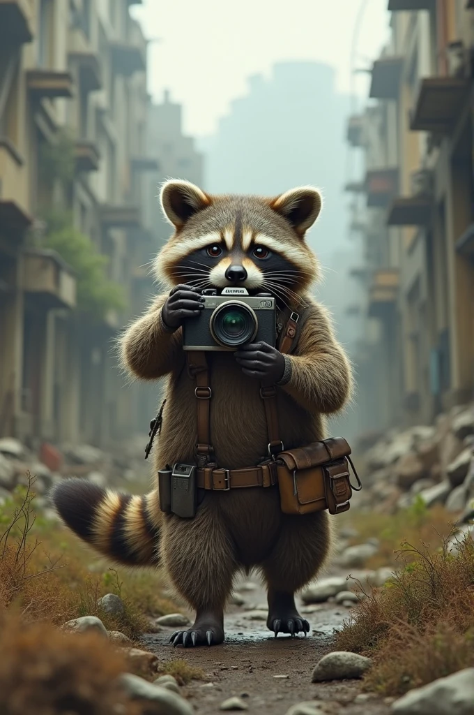Adventurous Raccoon, post apocalyptic cameraman