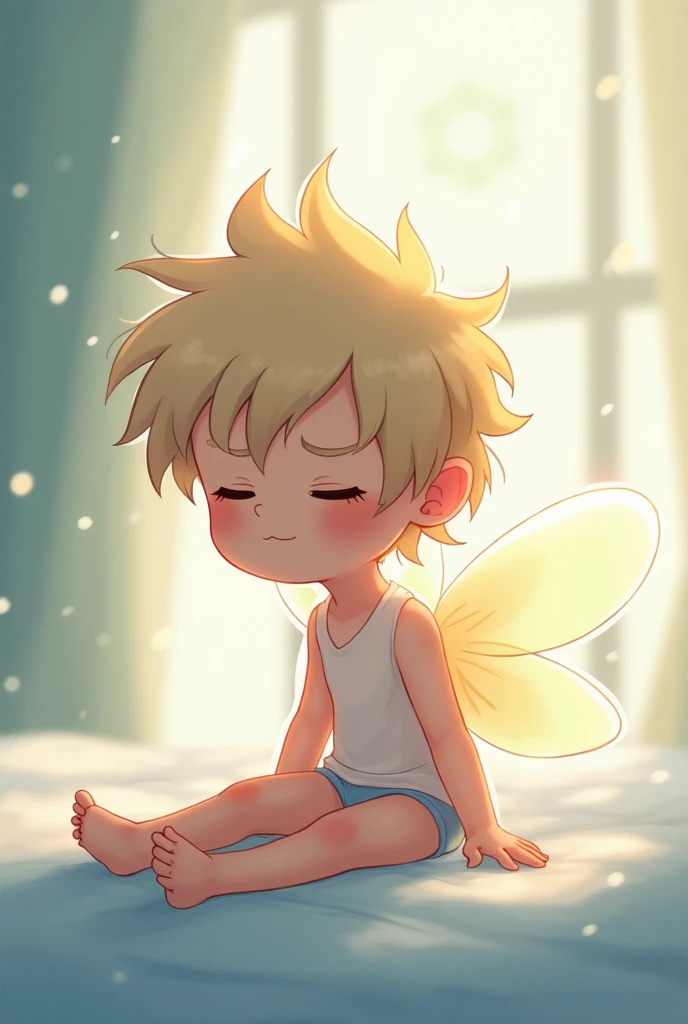 Sleepy fairy shota with squinting eyes、anime
