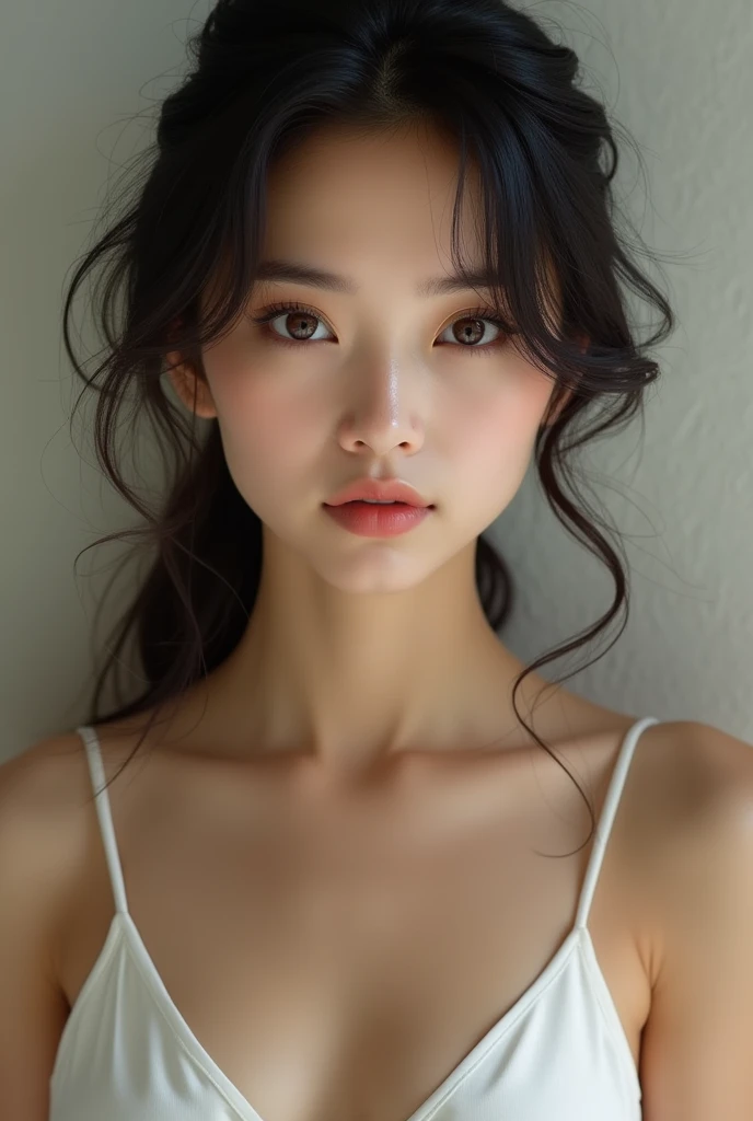 Jeune femme avec de beau tres de visage cheveux noir et yeux marron ayant une belle silhouette et un corps parfait
