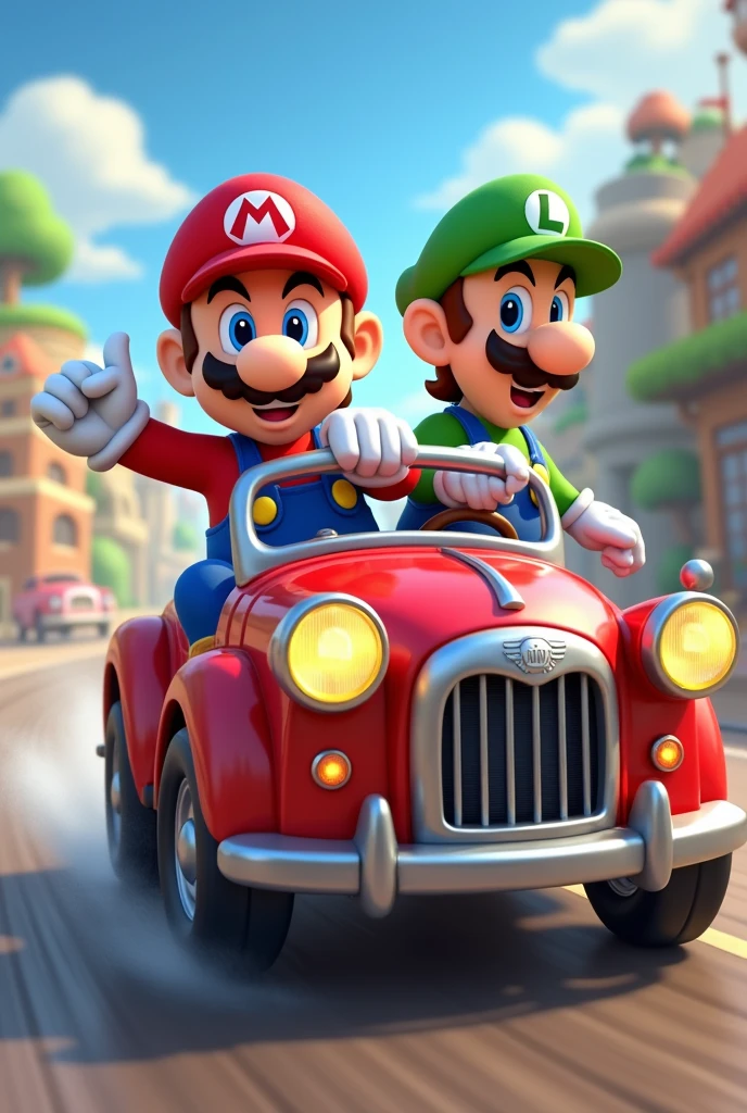 Mario Bros in a car