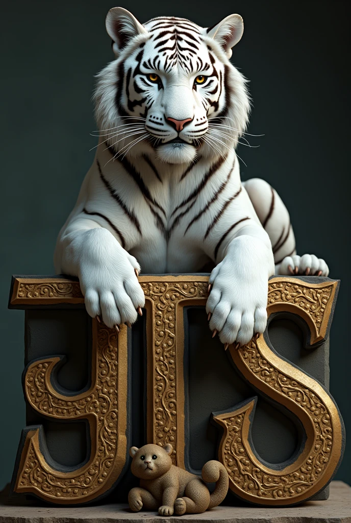 white tiger lying on top of letters