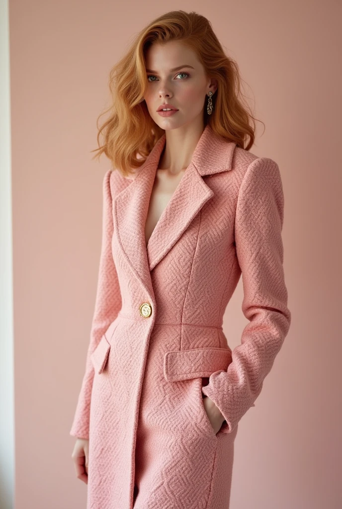 Anya taylor-joy wearing pink Chanel Tweed Jacket with matching color tweed skirt