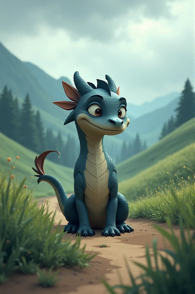 Sad animated dragon leaving home to color 