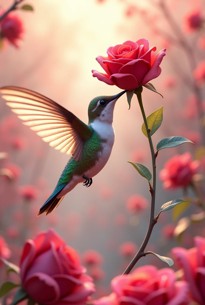Hummingbird with a red rose in its beak with a text that says Luisa I love you in high relief
