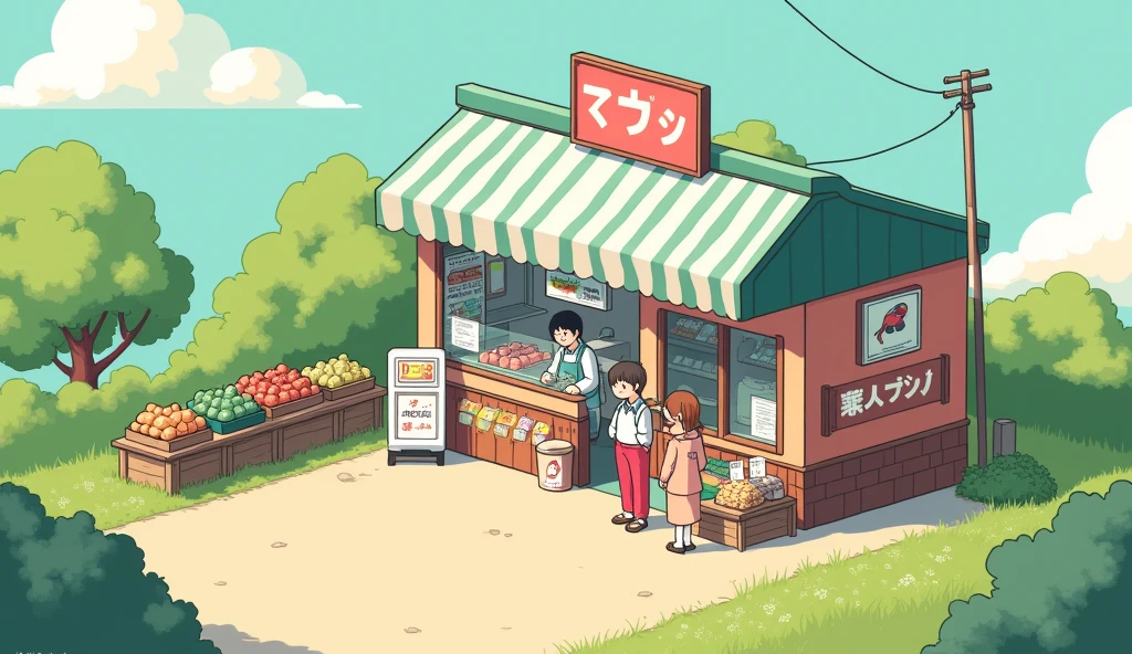 (masterpiece:1.2, Highest quality,Ultra-high resolution,Super detailed),8k,(wallpaper),(Best illustrations:2.0),(chibi convenience store : 2.0),(convenience store,Very simple design),(isometric illustration) lofi, cozy, Studio ghibli style ,pastel tones, landscape