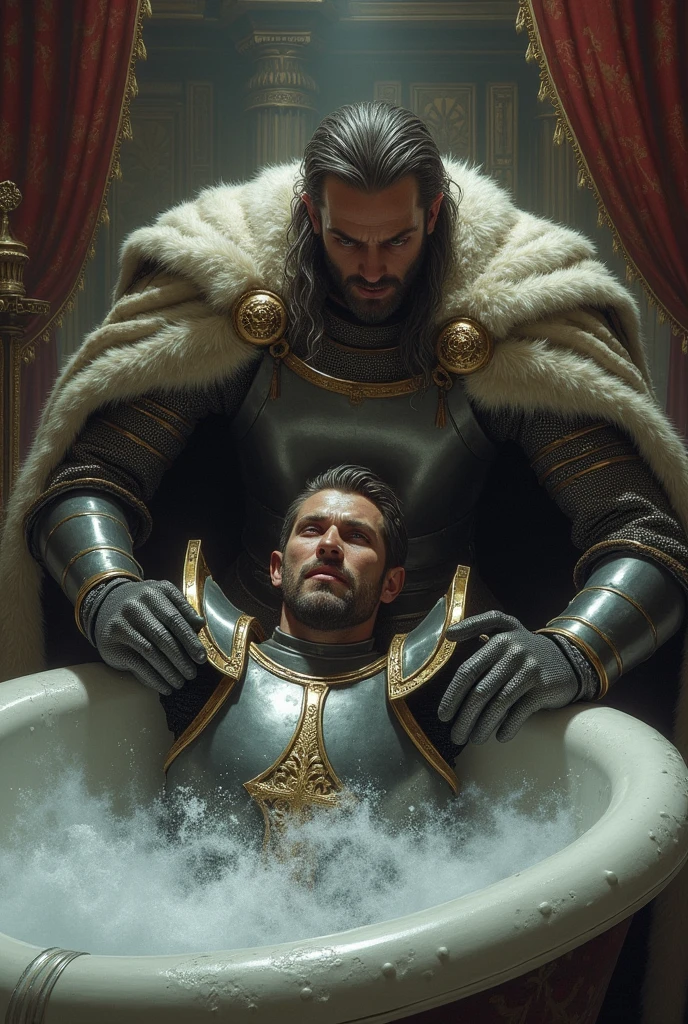 The knight die cause the king drowning his head in the bathtub 