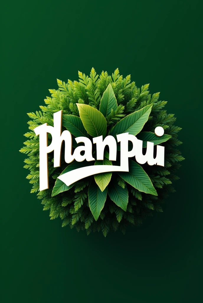 LOGO WITH NAME "phanpui" with rockstar letter design with white colors, with green background , without flowers or decorations 
