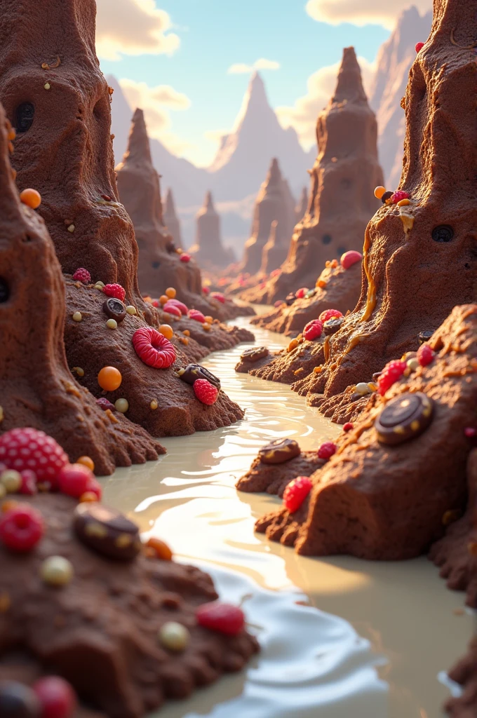 Make a world made entirely of brownies ,use some color and make white chocolate water