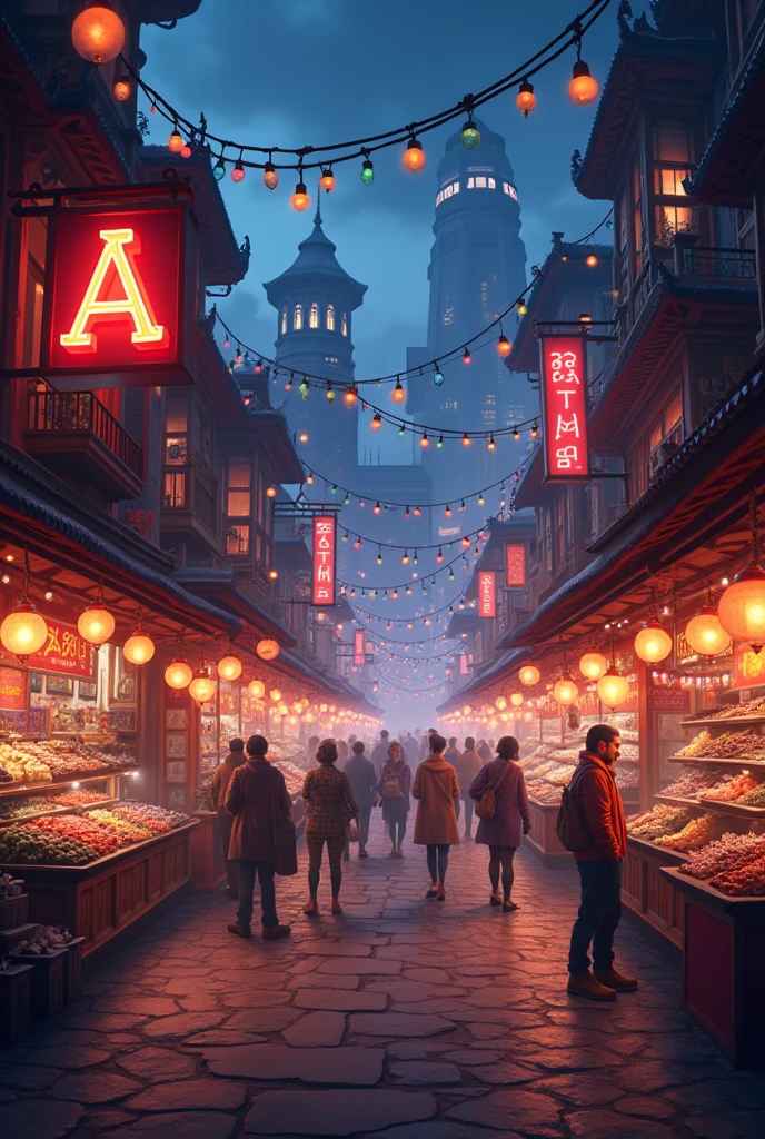 Shop in night with letter A³