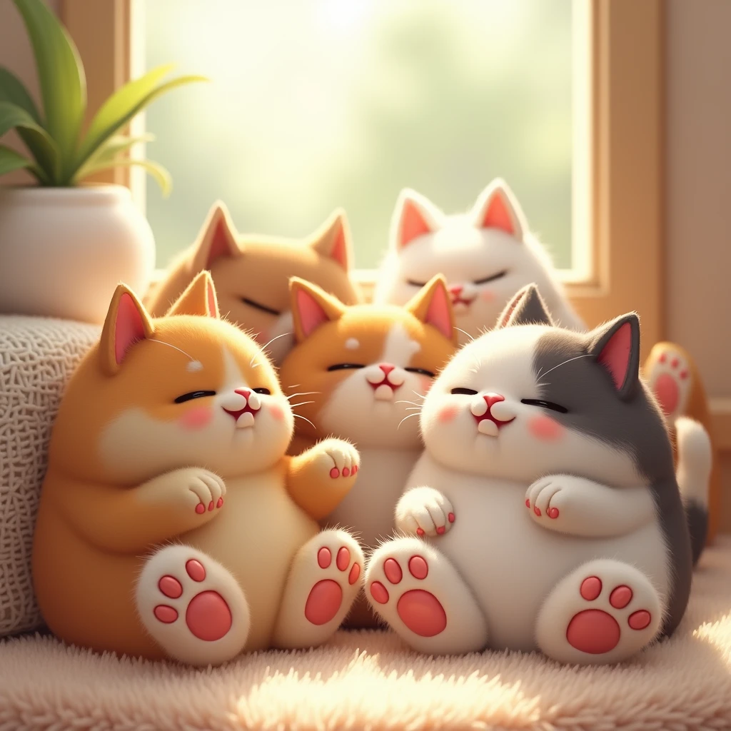 Multiple cats,Plump, squishy paws