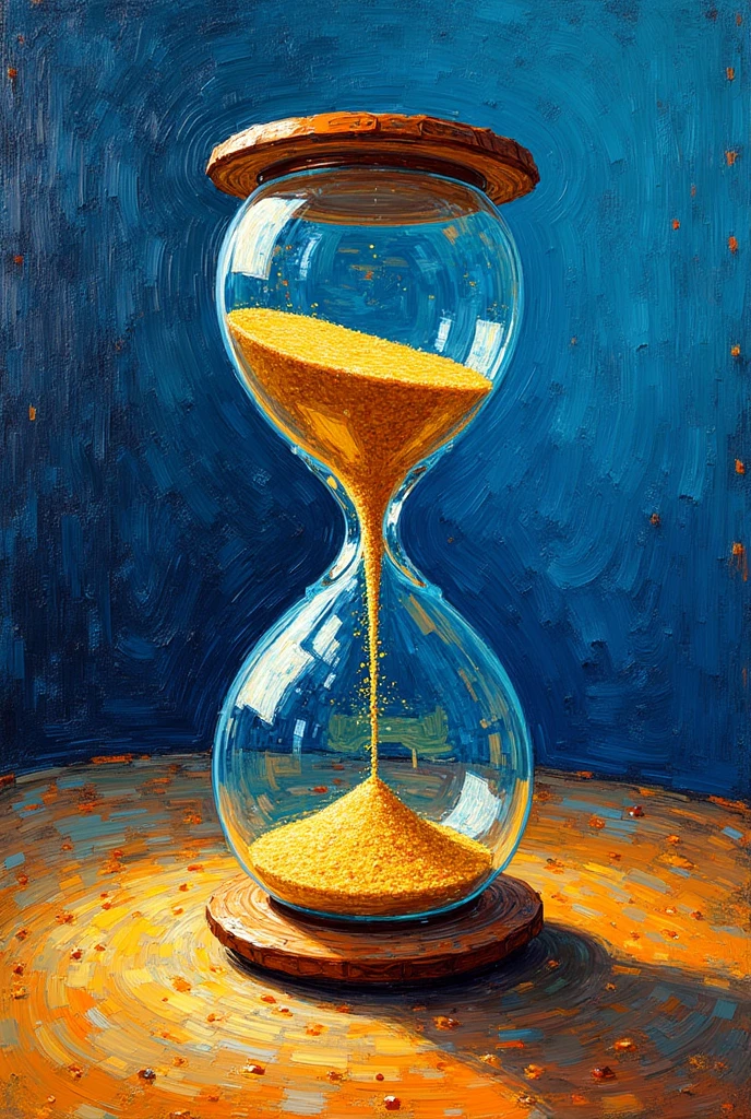 An hourglass with sand in Vincent Van Gogh painting style