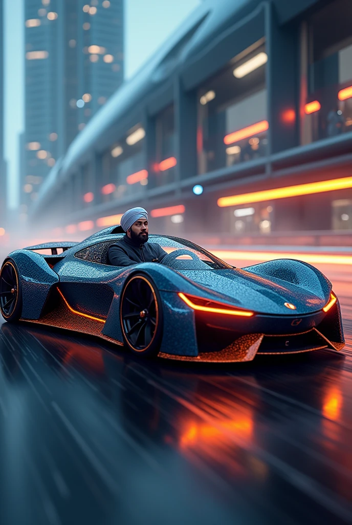 Make a supercar . But a  Sikh wearing patka is driving the car

