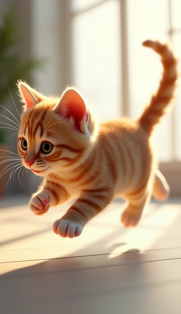 3d、Ultra HD、Side view、Digital Art、Realistic kitten、The kitten is running、Converging lines from the side