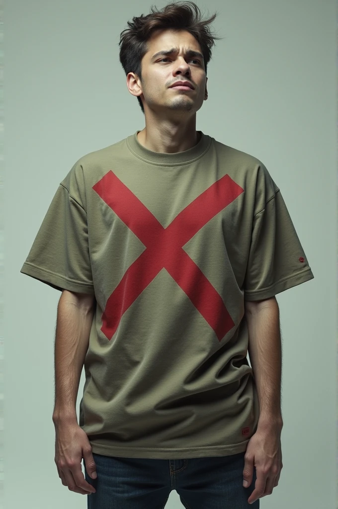 Make a person stuck with a shirt with a big X on it