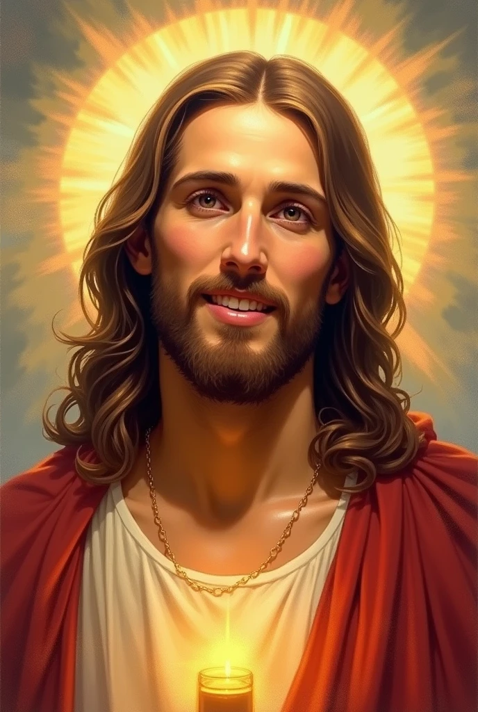 Art painting, impresionism Jesus christ, smile, glowing, backlight, 