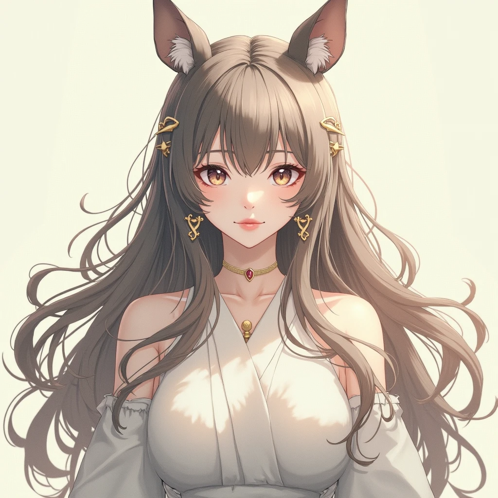 1 , 独奏, longye hair, bangss, animal ears, breasts big, breasts big, breasts big, breasts big, aretes, Modo Kemonomimi, simple background, dotted, Ukiyo-e,