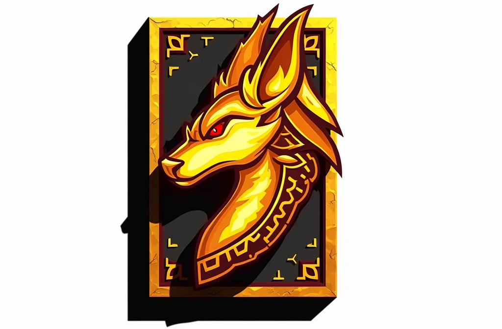 ((best qualityer)), ((work of art)), (detailded), create a gamer logo with the character egyptian god anubis, The logo must have a coat of arms with the character in front of the front bust, e o nome escrito ANUB☥S a letra i te que ser substituidada pela Cruz de Ansata ☥, Anubis has to be on fire epic gamer style with wings and dragon style, and anubis has to look bad, the colors have to be gold, black and red, don't forget to insert the name ANUBIS