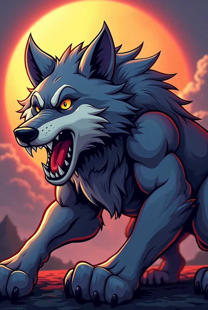 Wolf for college athletic mascot muscular howling cartoon style art
