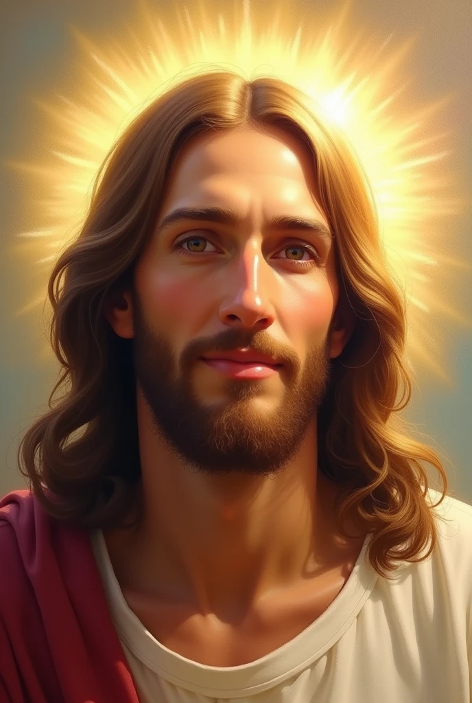 Art painting, impresionism Jesus christ, smile, glowing, backlight, 