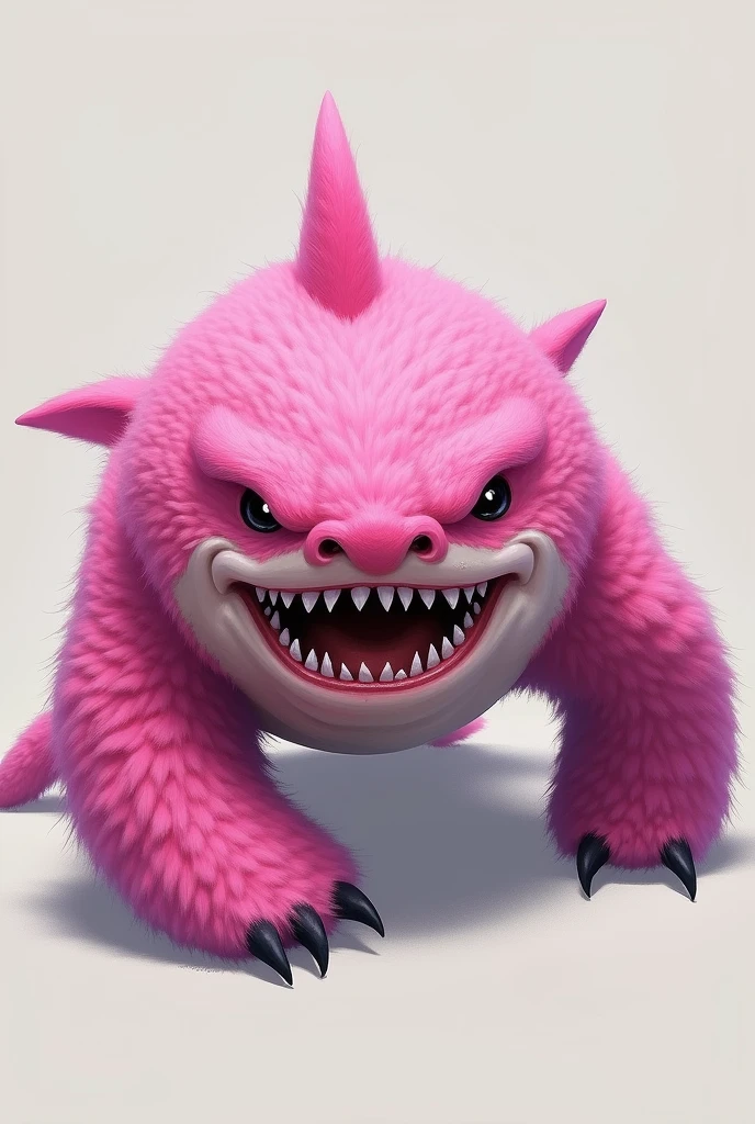 a predatory shark made of pink fur, D&D fantasy art style, plain background