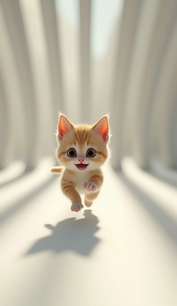 3d、Ultra HD、Side view、Digital Art、Realistic kitten、The kitten is running、There are converging lines from the side