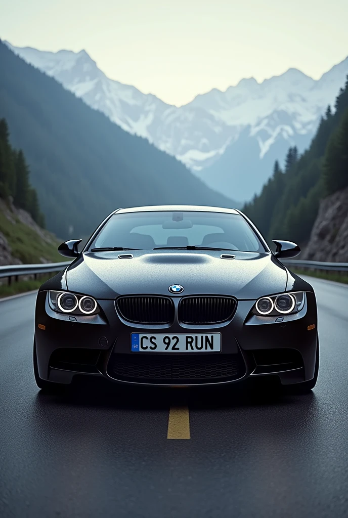 a portrait with a BMW M3 E92 on Transfăgărășan and registration numbers CS 92 RUN 
