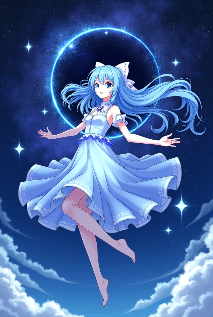 Highly detailed face,fine grain,pretty girl,dress, Starry Sky,I want to cry, Simple Background, look up, Long Shot,Blue Hair/Light blue hair, Multiview, moon,Sparkle Effect, Illustration,
