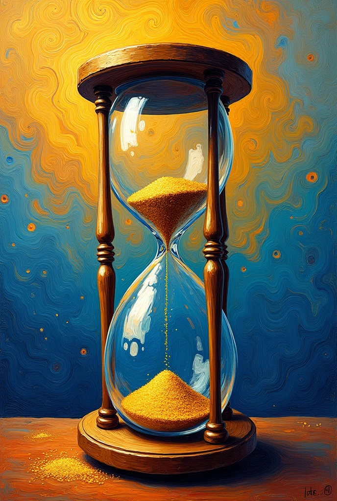 An hourglass with sand in Vincent Van Gogh painting style