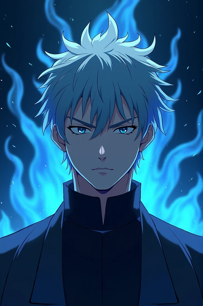Gojo satoru clear face and back groud dark blue and shine 4k