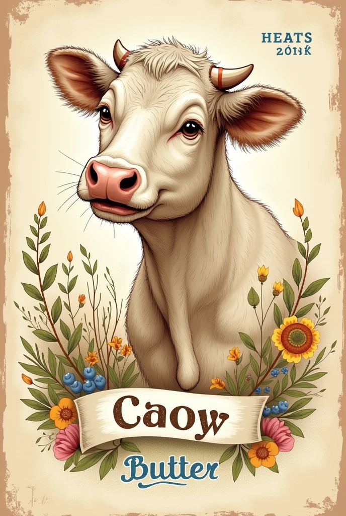 Cow butter label . 1.75 ml . Mfg 2024 use before 2026 . 100. Natural and healthy. Good for health.  With all things to label
