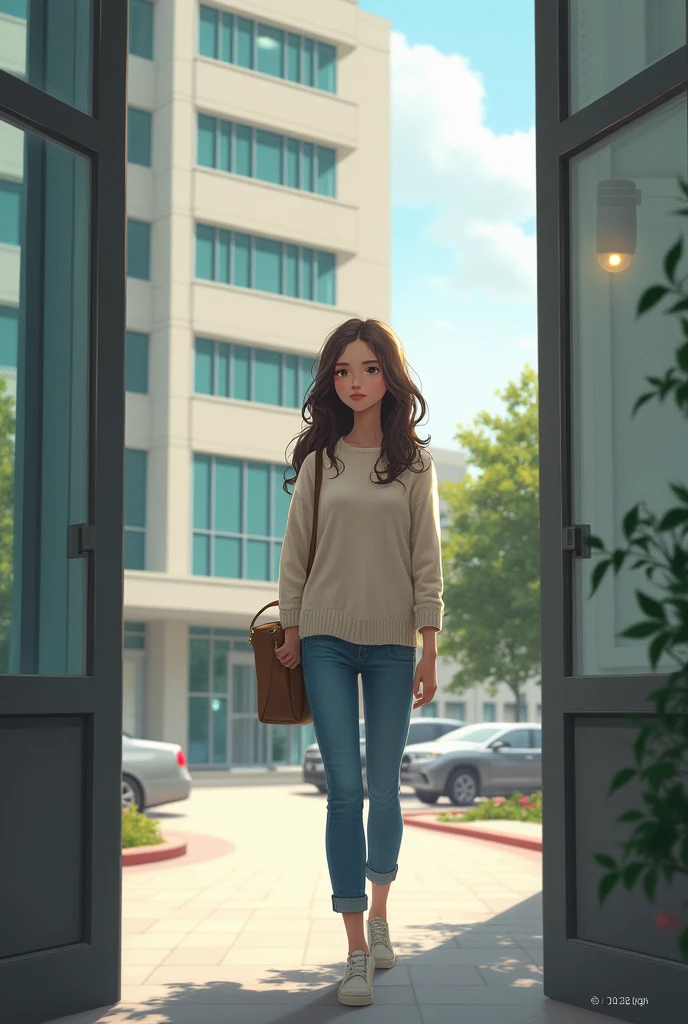 A girl is leaving the hospital