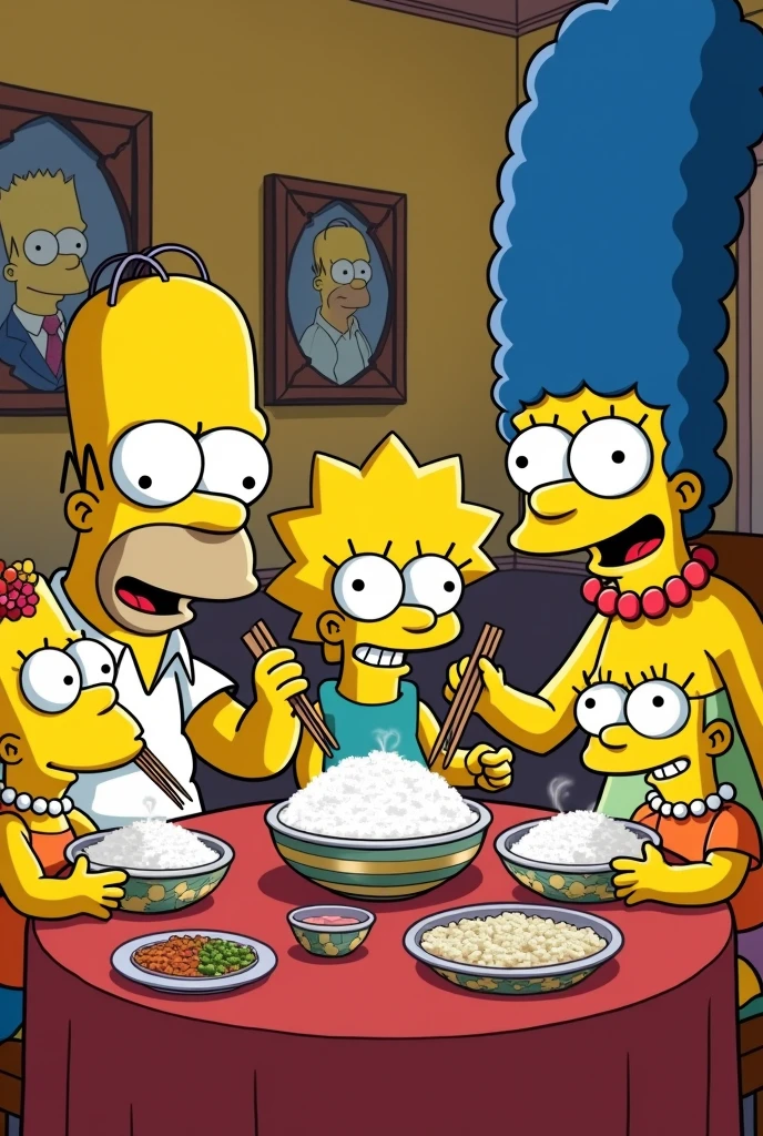 The Simpsons eating Chinese rice