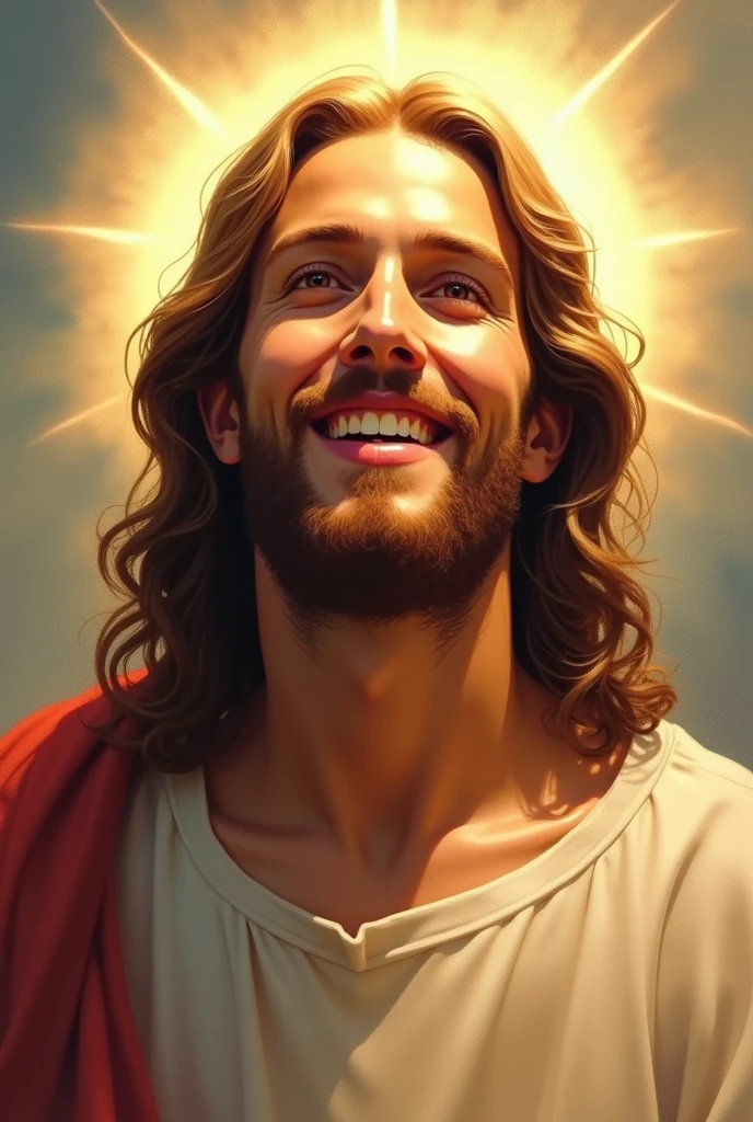 Art painting, impresionism Jesus christ, smile, glowing, backlight, 