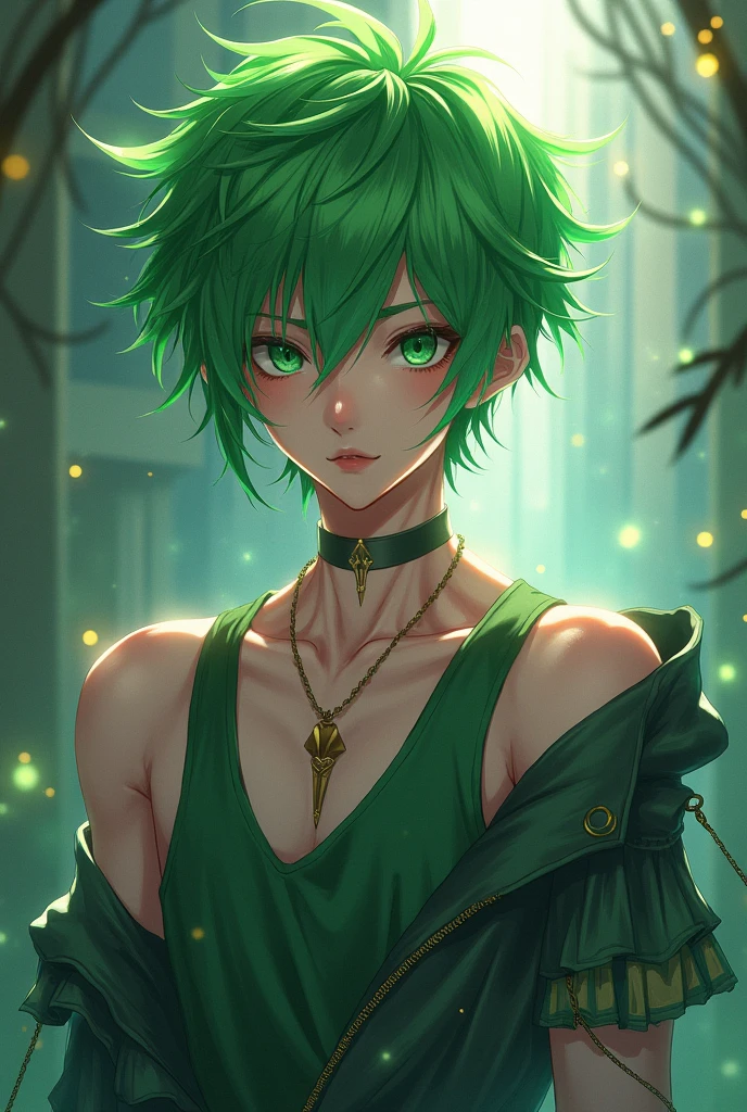 a male anime character with the features of yarichin b club with green hair