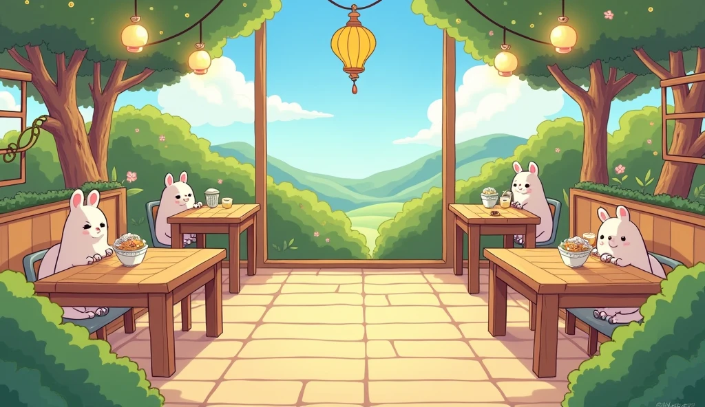 (masterpiece:1.2, Highest quality,Ultra-high resolution,Super detailed),8k,(wallpaper),(Best illustrations:2.0),(chibi restaurant : 2.0),(restaurant ,Very simple design),(isometric illustration) lofi, cozy, Studio ghibli style ,pastel tones, landscape