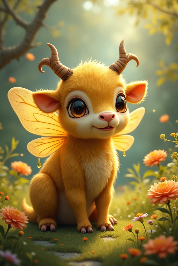 A furry adult humaniod cow and bee mixed together, produced honey milk, female