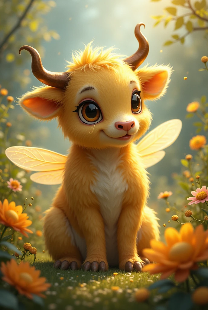 A furry adult humaniod cow and bee mixed together, produced honey milk, female