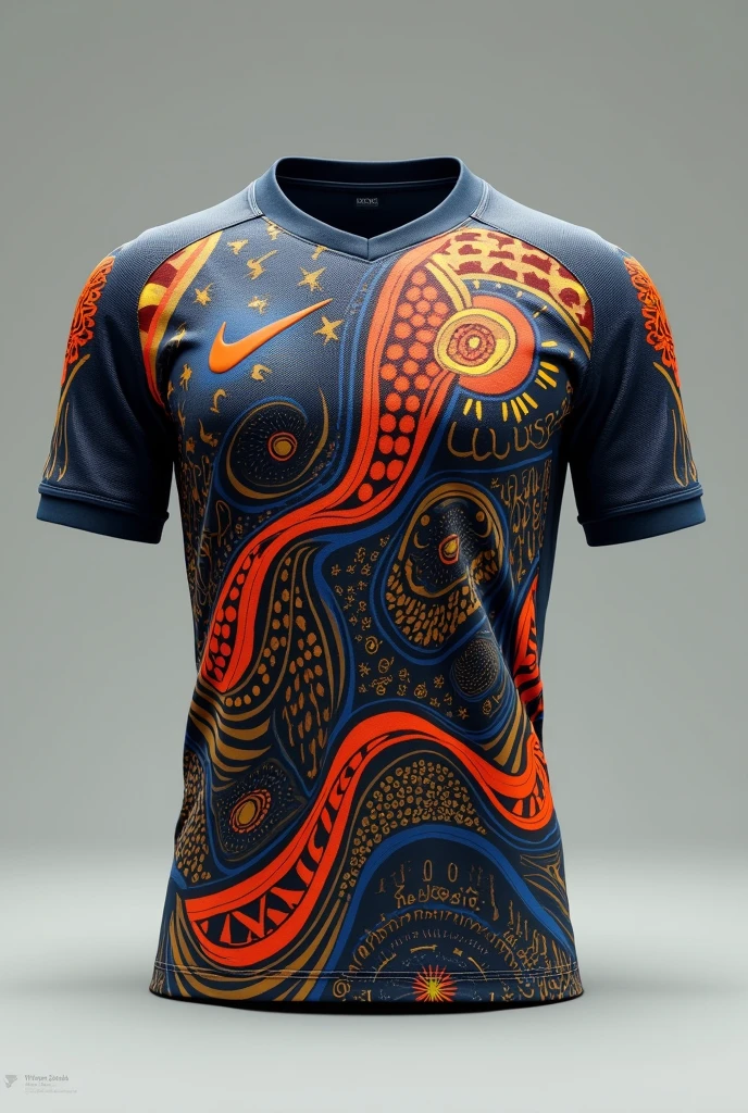 A football jersey using patterns, unique, From front, attractive, no logos, no texts, no human, only jersey