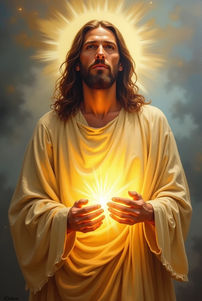 Art painting, impresionism Jesus christ, glowing, backlight, kharisma