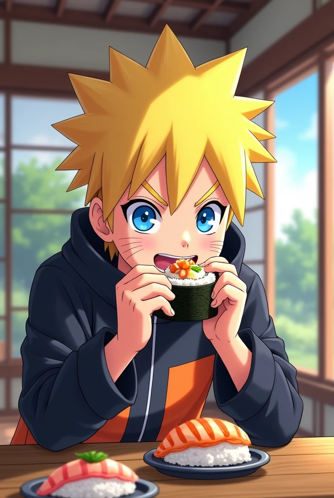 Naruto eating sushi roll