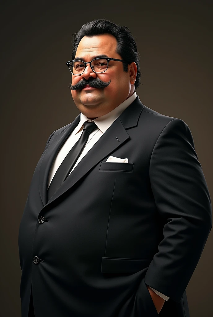 2 white fat man 1 meter eighty tall, black hair and straight mustache and suit and glasses spanish appearance 
