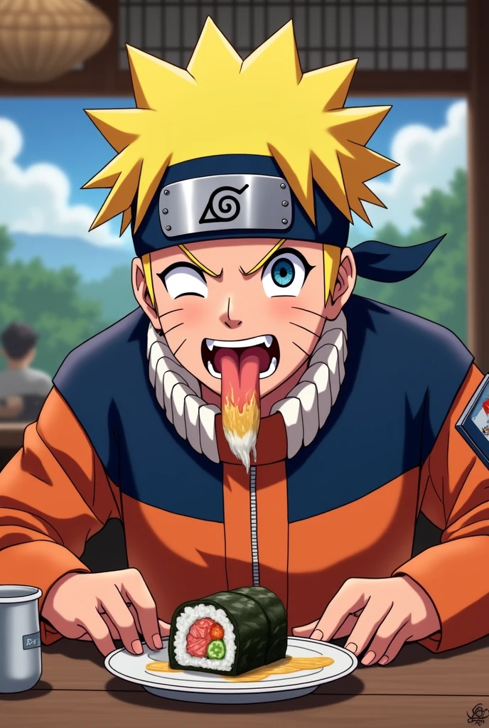 Naruto eating sushi roll maki